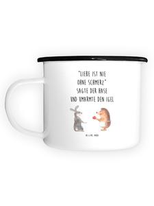 Эмалированная кружка XL Кролик и Еж с надписью белого цвета Mr. & Mrs. Panda