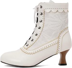 Викторианские ботинки DINTAHA, винтажные ботильоны с невысоким каблуком, шнуровкой и низким каблуком, White