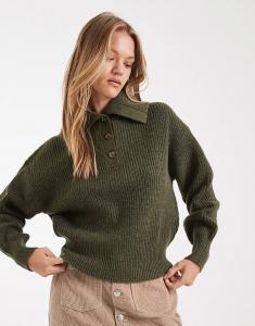 Джемпер в стиле рыбалки ASOS DESIGN с матросским воротником цвета хаки