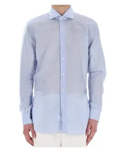 Прозрачная синяя рубашка классического кроя Barba, синий