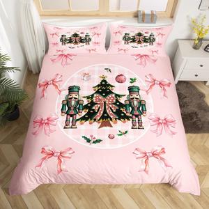 Erosebridal Розовый рождественский пододеяльник Full с клетчатым узором и галстуками-бабочками, Pink