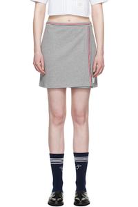 Мини-юбка из серого хлопка вафельного цвета Thom Browne