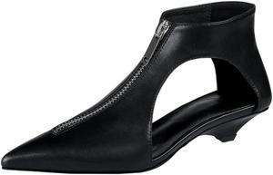 Женские кожаные ботильоны на высоком каблуке с молнией для повседневной носки, весна Generic, Black