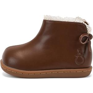 Детские кожаные ботинки дошкольные QINUOSHU, коричневый (winter fleece-lined)