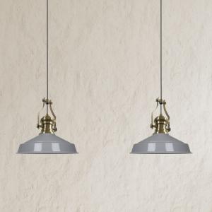 Подвесной светильник Аслетл обеденный стол желтый 2 лампочки металл 41 см, подвесной светильник обеденный стол гостиная, подвесной светильник индустриальный винтаж, кухонный светильник винтаж - серый Bamyum