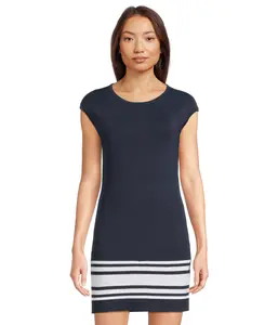 Свитер Lauren Ralph Lauren Two-Tone Cap-Sleeve Shift Sweater Dress, Refined Navy/White