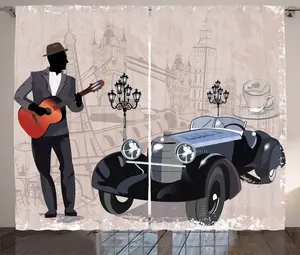 Шторы ABAKUHAUS Urban Rustic, Улицы Лондона и Парижа, универсальные ленточные шторы для гостиной с петлями и крючками, 280 x 175 см, цвет: теплый серо-коричневый, черный Abakuhaus