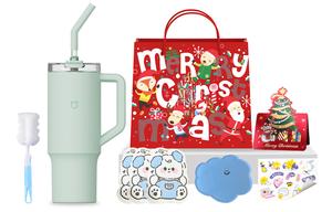 Термостакан, стакан с соломинкой, стильный большой объем автомобильный с креплением, внутренняя часть из нержавеющей стали 316, 1 л Xiaomi, 1l lime зеленый, christmas good luck gift