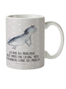 Детская кружка с изображением плавающего аксолотля и надписью в пастельно-серых тонах Mr. & Mrs. Panda