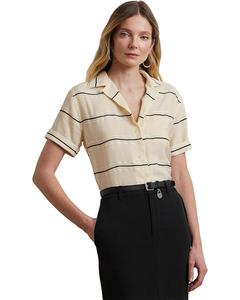 Рубашка Lauren Ralph Lauren Striped Short-sleeve Camp Shirt, цвет Tan Multi