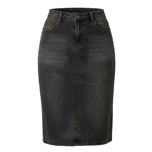 Женская джинсовая юбка с высокой талией, разрезом сзади и длиной ниже колена Inspire Chic, Black