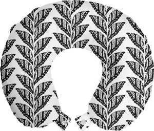 Подушка для шеи ABAKUHAUS "Листья", орнаментальный этнический стиль, дорожный аксессуар из пеноматериала для самолета и автомобиля, 30 x 30 см, черно-белая Abakuhaus