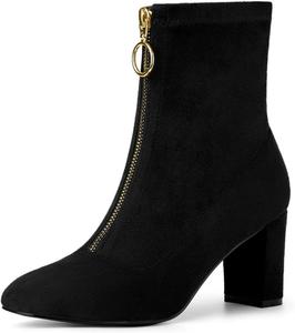 Женские ботильоны Allegra K с передней застежкой-молнией и массивным высоким каблуком, Black