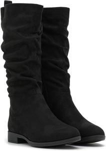 Женские сапоги MOOMMO средней длины, замшевые, с мягким голенищем, плоским каблуком, высокие сапоги на широкую икру, боковая молния, зимние сапоги, круглый носок, плоские, ретро, милые, удобные, повседневные, зимние, размеры 4-13 M US, Suede Black