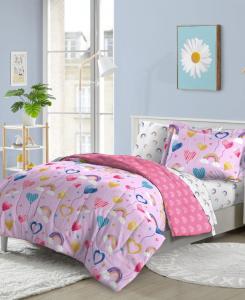 Двусторонний комплект постельного белья Balloon Hearts, 5 предметов, размер Twin Dream Factory, сиреневый