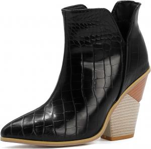 Женские модные ботильоны на высокой толстой танкетке с высокой шнуровкой, удобные, лаконичные, с V-образным вырезом, с имитацией кожи змеи, заостренным носком и высокими каблуками LYYSKY, Black