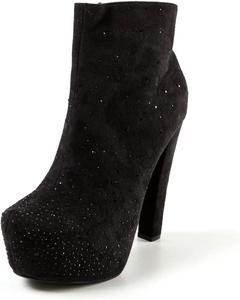 Женские ботильоны YDN с закругленным носком, на щиколотку, с заклепками, с высокими каблуками-блоками, со стразами, сексуальные для вечеринок и клубов, размеры 4-15 US, Black