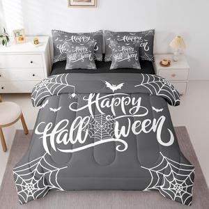 Erosebridal Готический комплект постельного белья Halloween с паутиной и летучими мышами, серо-белый, для детей и взрослых, Grey White