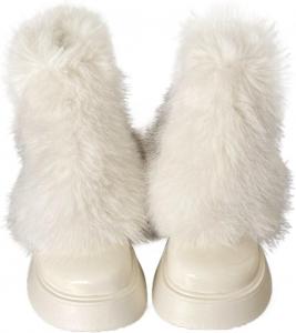 Женские зимние ботинки с искусственным мехом, на танкетке, средней высоты, с боковой молнией, увеличение роста на 4 см, зимняя обувь для холодной погоды и снежных дней Azttoztto, White