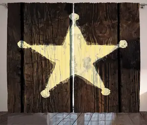 Штора ABAKUHAUS в стиле вестерн, рустик, одинокая звезда из дерева, для спальни, со сборками, петлями и крючками, 280 x 245 см, бледно-желтый и коричневый Abakuhaus