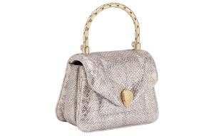 Серпенти Ревёрс Кожаная Сумка Через Плечо, Кроссбоди, Миниатюрная Женская Серая Белая BVLGARI