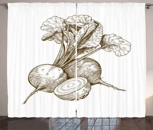 Штора ABAKUHAUS "Вегетарианское искусство" в деревенском стиле, винтажная кровать, гостиная, универсальная, ленточная штора с петлями и крючками, 280 x 245 см, шоколадно-белый Abakuhaus