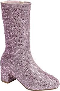 Сапоги ABSOLEX для девочек с круглым носком, стразами, до колена, на низком широком каблуке, Pink
