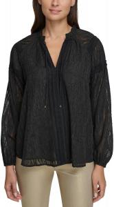 Женский блейзер с открытым передом, текстурированный топ и брюки широкого кроя Tommy Hilfiger, Black