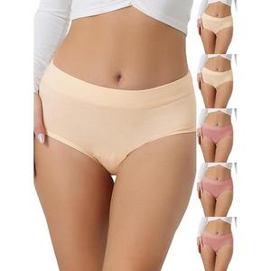 6 пар женских дышащих трусиков Cotton Comfortable Stretch 3 слоя High Waist Inspire Chic, Dark Pink Beige