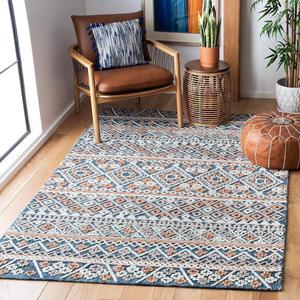 Ковер для декора коллекции Aspen от SAFAVIEH, 92 x 153 см,  - Blue & Orange, ручной работы марокканский бохо из шерсти, идеально для помещений с высокой проходимостью: прихожая, гостиная, спальня (APN530M)