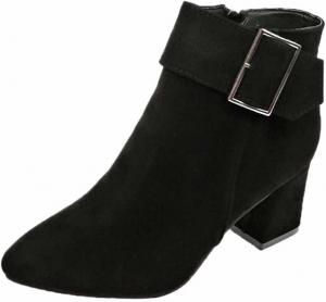 Женские замшевые ботильоны LAVAEGG с заостренным носком, на толстом каблуке, с ремешком и молнией, Black