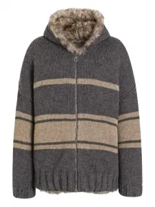 Полосатое худи с меховой отделкой DOLCE & GABBANA, серый