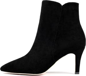 Женские ботильоны на высоком каблуке Mettesally с острым носком, модные с молнией, зимние офисные туфли, Black Suede