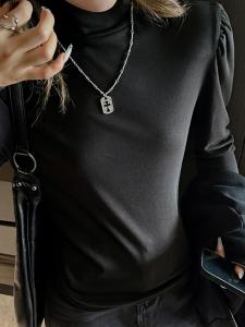 Женская блузка с пышными рукавами и высоким воротником, сшитая по индивидуальному заказу Doux Belle, цвет Black