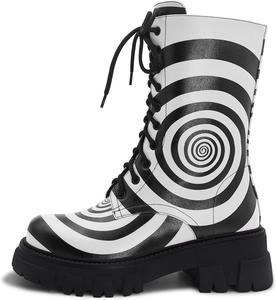 Женские боевые ботинки с декором, платформой, ботильоны на шнуровке с регулируемой верхней частью и внутренней молнией, модные ботинки для вечеринки KEEISEA, Black White