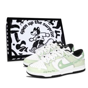 Nike Кроссовки для скейтбординга Dunk Black White, Green Road Lucky, устойчивые к истиранию, низкие, унисекс, зеленые