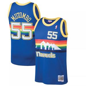 Мужская майка Mitchell & Ness Dikembe Mutombo Blue Denver Nuggets 1991-92 гг. из твердой древесины Classics Swingman