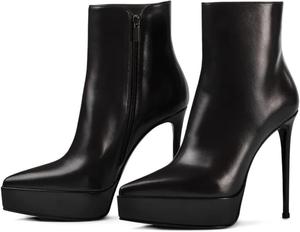 Женские ботильоны Tang'scuisins с заостренным носком, на шпильке с высокой платформой, молния сбоку, стильная обувь для вечеринок и коктейлей, размеры 4-16 US, Black
