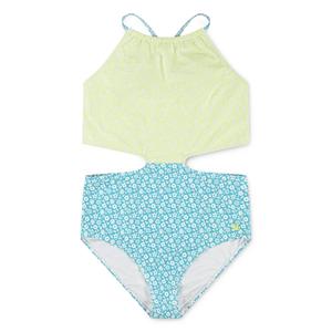 Детский слитный купальник Hurley, зеленый с синим цветочным принтом, монокини с завязками на шее, NWO156