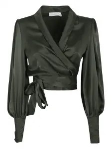 Топ с эффектом запаха и рукавами-буфами ZIMMERMANN, зеленый