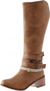 Женские ботинки Oiangi средней длины с широким каблуком, винтажным округлым носком, пряжкой на ремне, задней молнией, массивным каблуком, ретро-стиль, повседневные удобные наружные ботинки, Brown