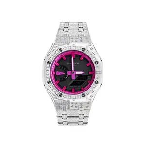 Часы Casio G-Shock Analog-Digital 2100 Series, арт. GA-2100-1A1, серебристый иней/фиолетово-красный