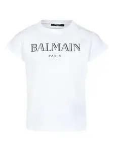 Футболка из органического хлопка с логотипом Balmain Kids, белый