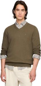 Мужской культовый хлопковый свитер с V-образным вырезом TOMMY HILFIGER из коллекции 2025 года, Army Green.