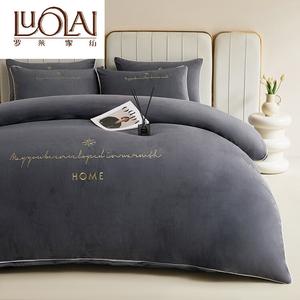 LUOLAI HOME Комплект постельного белья 1.5м, 4 предмета: пододеяльник 200x230 см, простыня 245 см, флис A-Type, цвет: темно-серый