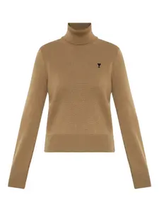 Водолазка с вышитым логотипом AMI Paris, нейтральный