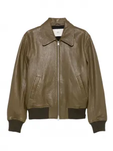 Кожаная куртка с ребристой отделкой AMI Paris, коричневый