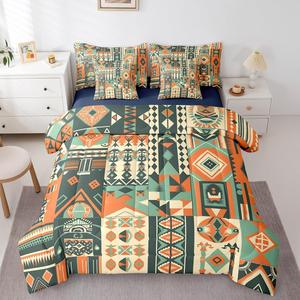 Erosebridal Комплект постельного белья Bohemian Tribal в стиле бохо с геометрическим принтом и двумя декоративными наволочками, Orange Green