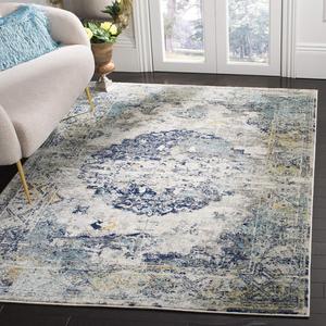 Ковер SAFAVIEH, 161 x 229 см, Madison Collection, Light Grey & Blue, Oriental Medallion Distressed Design, без линьки и простой в уходе, идеален для помещений с высокой проходимостью в гостиной, спальне (MAD158F)