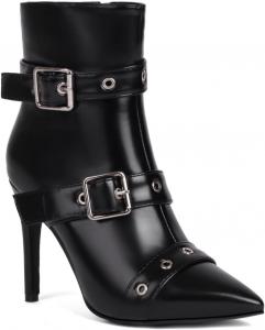 Женские модные ботильоны с острым носком на высоком каблуке, сексуальные ботинки с молнией и ремешком с пряжкой, на шпильке, для вечеринок и платьев Purubylley, Black